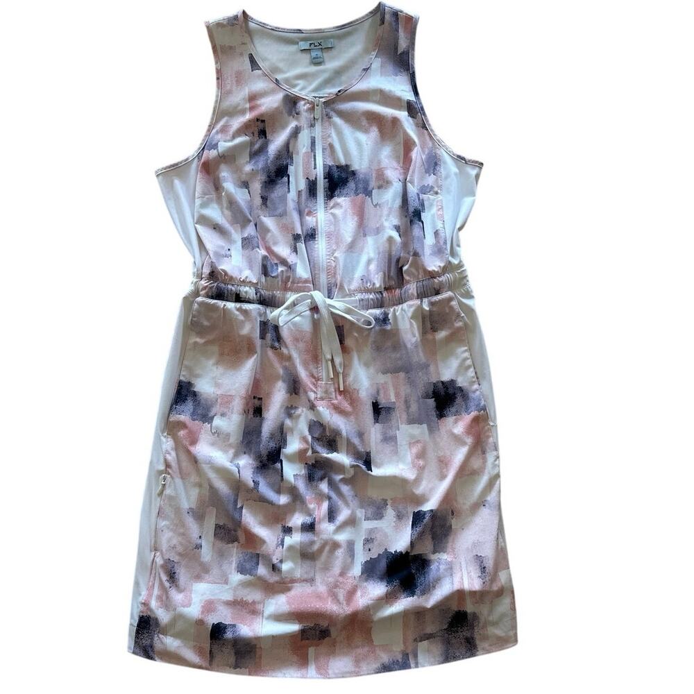 FLX Sleeveless Dress Built In Shorts Cream Pink Size M Stretch Athleisure